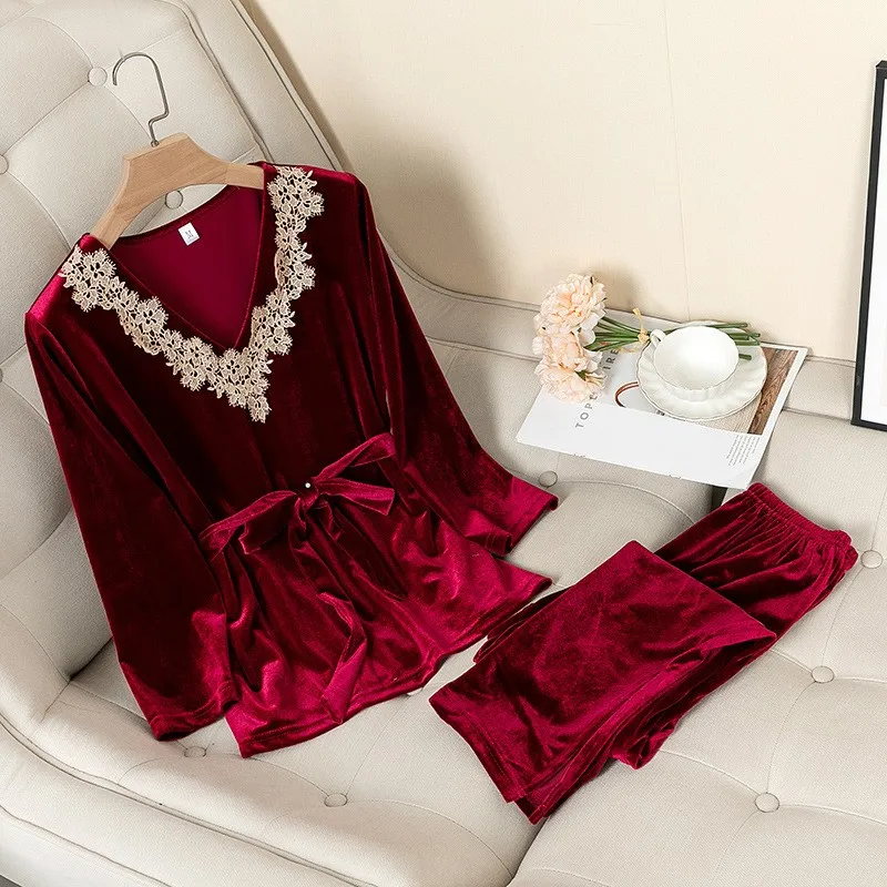 2PCS Velvet Women Pajamas Suit Winter Warm Sexy Bride Bridesmaid Wedding Sleepwear Nightgown Casual Loose Kimono Bathrobe Gown