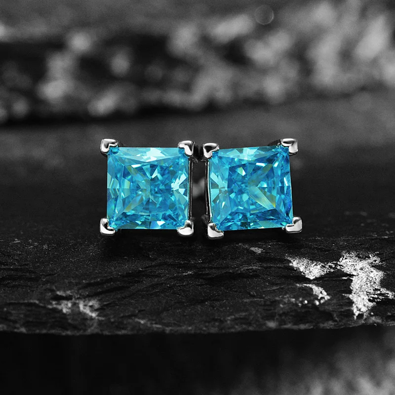 

Fashion 100% 925 Sterling Silver Earring Cut 6*6mm Sapphire High CarBon Diamond Ear Studs Earrings For Women Party Fine Jewelry