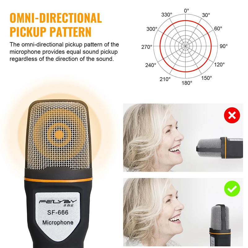USB микрофон FELYBY для ПК конденсаторный Студийный с подключением к штативу