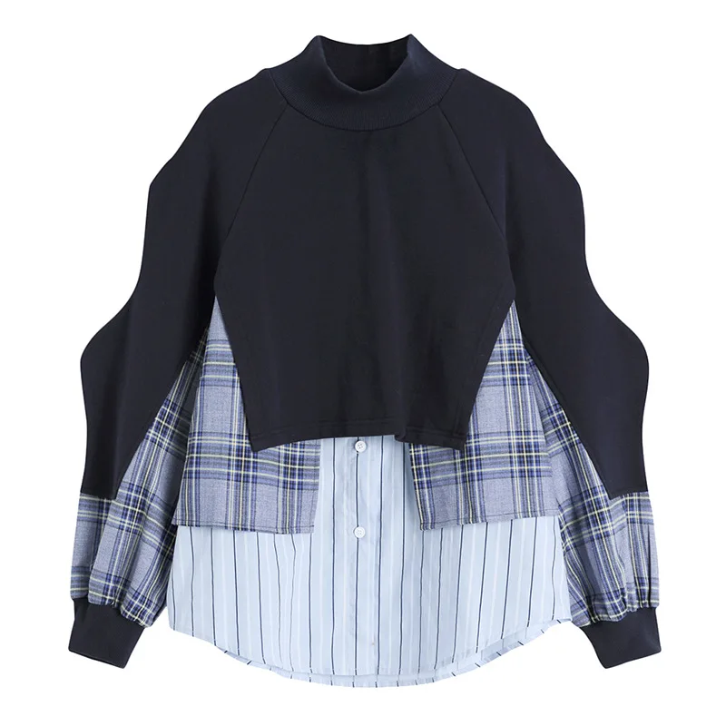 

Модный зимний женский свободный свитер с высоким воротником, сезон весна-осень, женский свитер, рубашка с прострочкой, топ, свитшот, женская ...