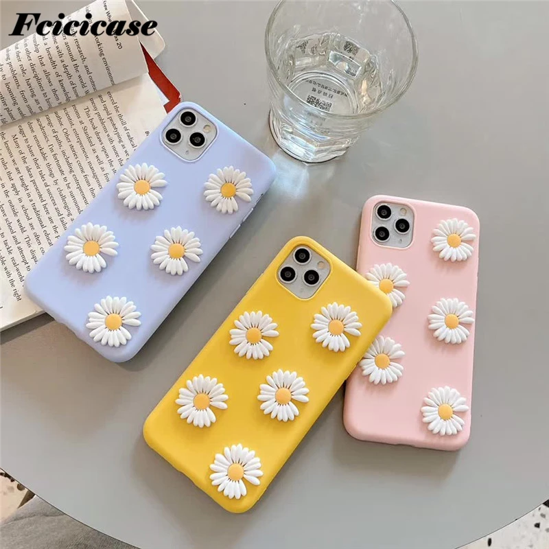 3D Summer Flower Daisy Case For iphone X XR XS 11 Pro MAX 6S 7 8 plus Cover Silicone for samsung S8 S9 S10 Note Bags|Бамперы| |