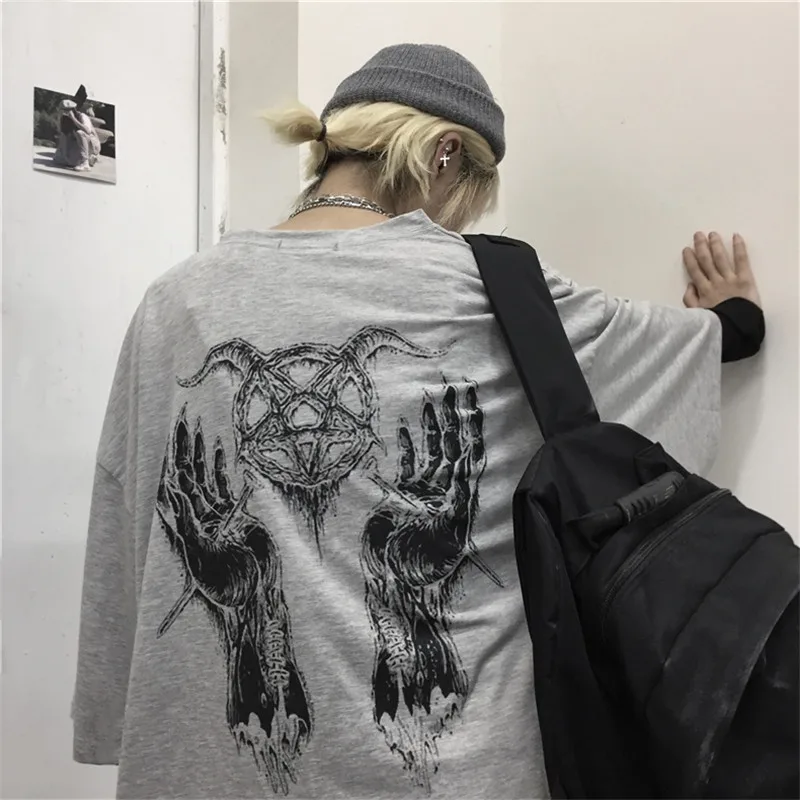 Lychee Harajuku Devil Star женская футболка с принтом руки, свободная женская футболка, летние футболки, круглый вырез, короткий рукав, женские футболки