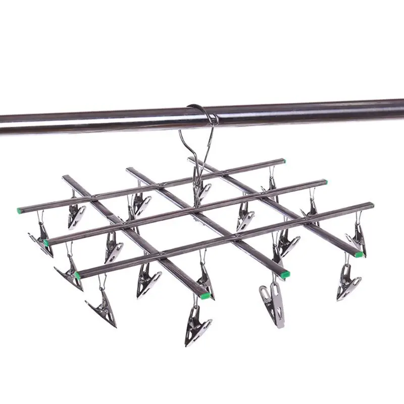 

16 Clips Stainless Steel Windproof Laundry Hanger Sock Drying Rack Underwear Towel Pegs Collapsible Clothespin Hook Clothes Aire