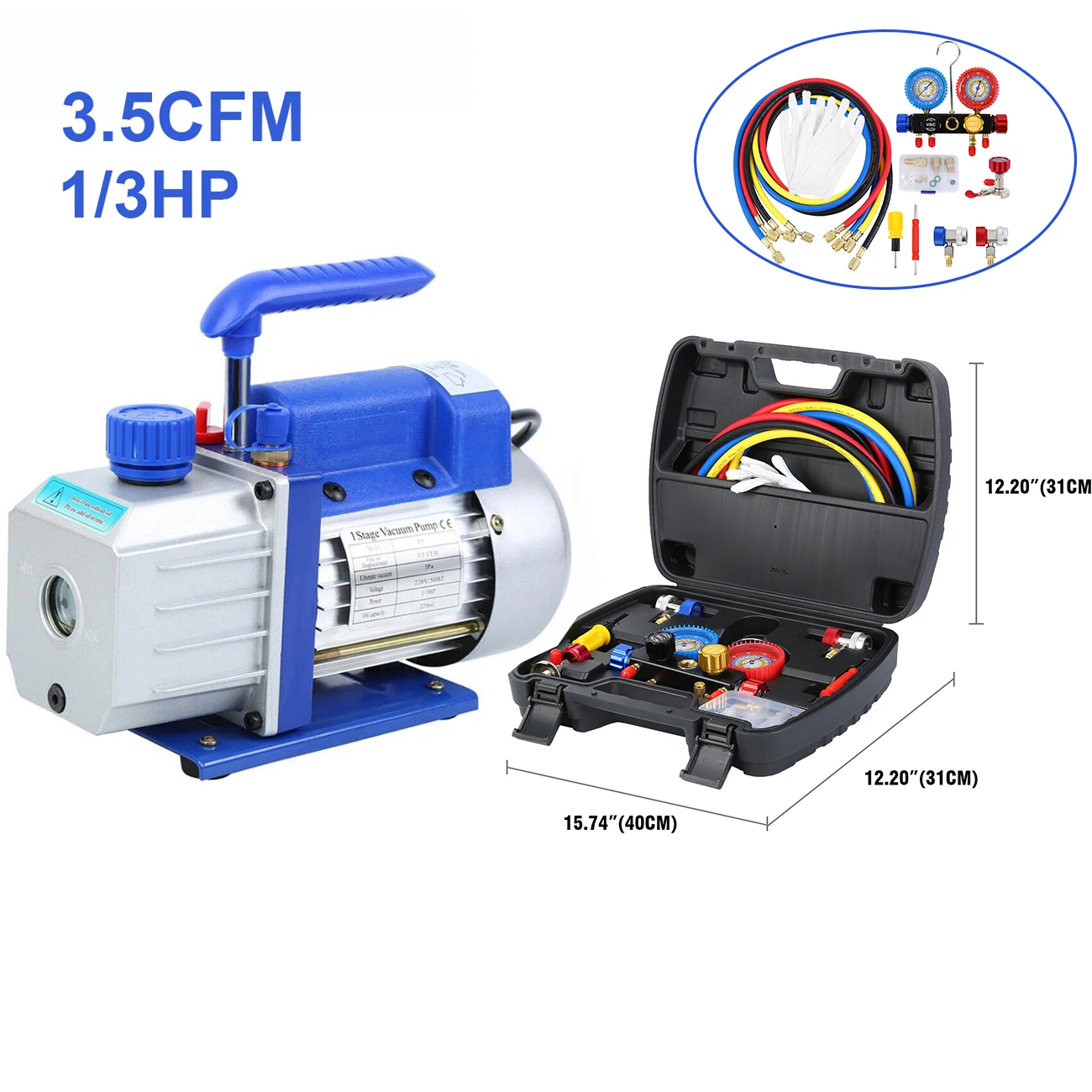 

Samger 2.5/3.5CFM Refrigerant Vacuum Pump With 4 Way Manifold Gauge Vacuum Pump Air Conditioning 71L/MIN 1/4HP 100L/MIN 1/3HP