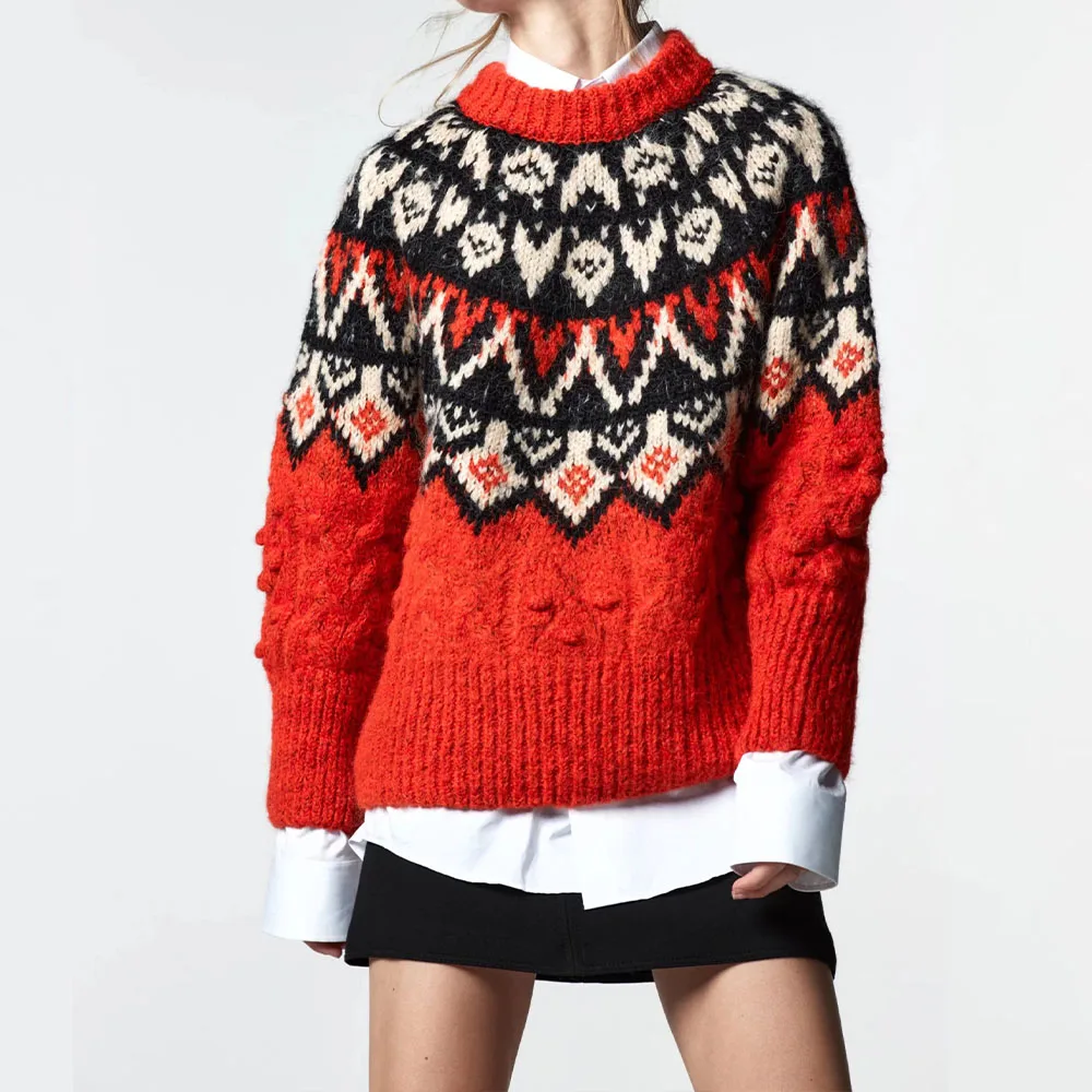 

DiYiG WOMAN 2021 autumn new women's clothing retro sweet style floral round neck sweater long sleeve pullover sweater