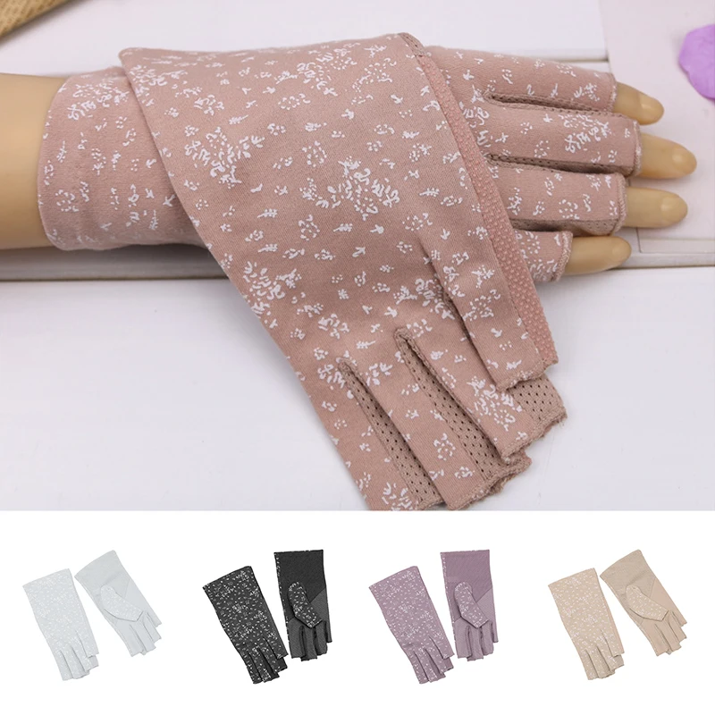 2021 Summer Sun Protection Gloves Half Finger Ladies Short Anti-UV Driving Gloves Ultra-Thin Bike Riding Leakage Finger Gloves