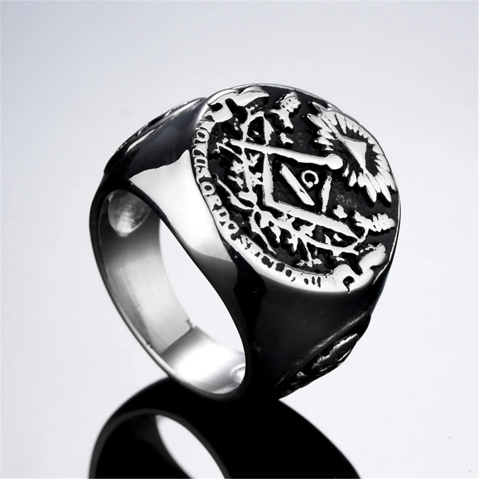 

Masonic Ring Freemason AG Signet for Men Titanium Stainless Steel Classic Punk Jewelry Silver Color Templar Knights Rings