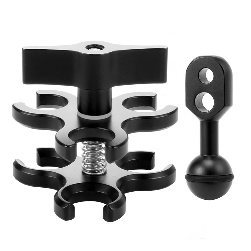 

NEW-3-Hole Aluminum Triple Butterfly Clip Diving Light Arm Ball Head (Black) & 1 Inch Ball to Ys Head Clip Arm for Action Video