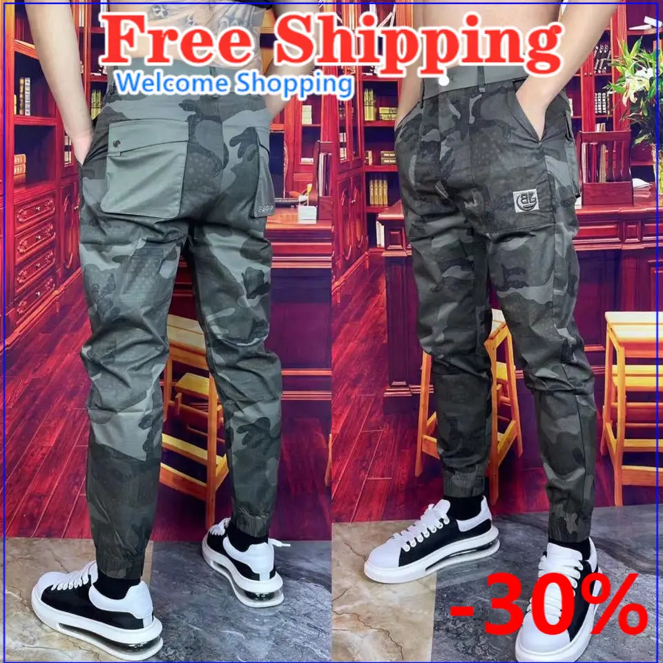 

Spring summer new men's casual pants slimming trend personality cloth camouflage Workshop Uniforms Work Wear cargo pants XXXXXXL