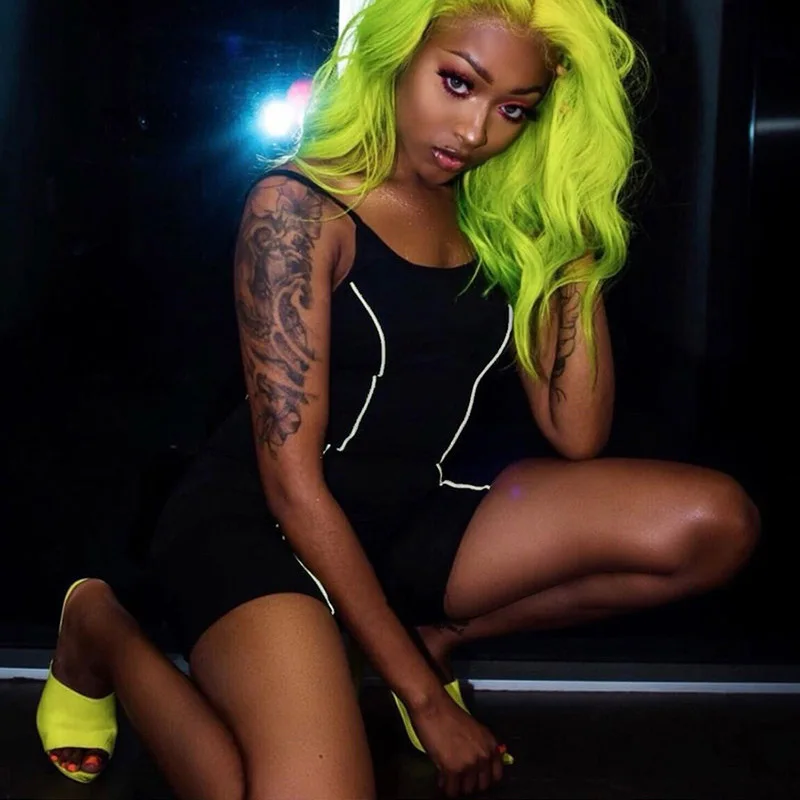 Женский облегающий светоотражающий комбинезон в полоску без рукавов с открытой