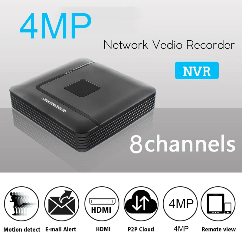 

8Ch 4MP NVR Video Recorder H.265 ONVIF Motion Detect for Full HD IP Camera Security Surveillance System Alarm(EU Plug)