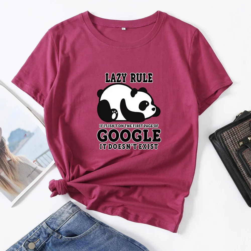 

Lazy Rule Panda Graphic Tee Woman T-Shirt Short Sleeve TShirts Summer Tops for Women 100% Cotton Female Harajuku Shirt Clothes