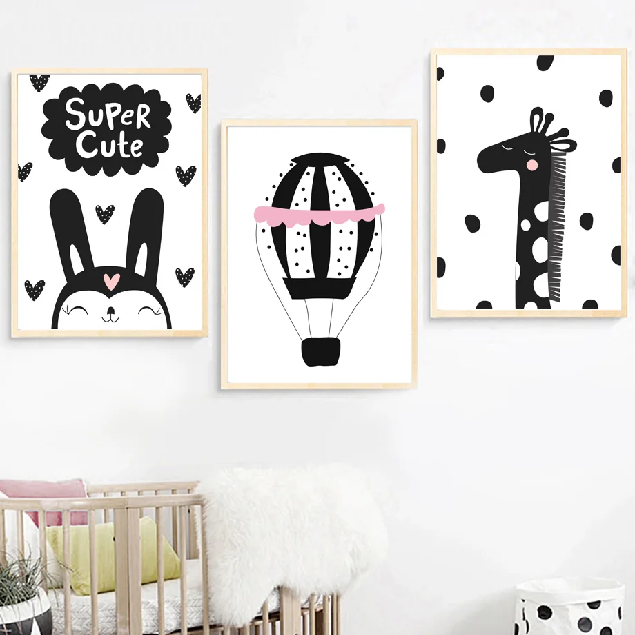 

Cute Animals Panda Rabbit Giraffe Deer Cat Wall Art Nursery Canvas Painting Nordic For Boys Kids Bedroom Decor Picture Unframed