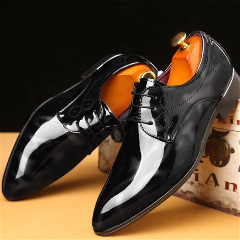 

Plus size men's shoes fashion men's leather shoes bright patent leather shoes lace up formal shoes dress men dress shoes leather