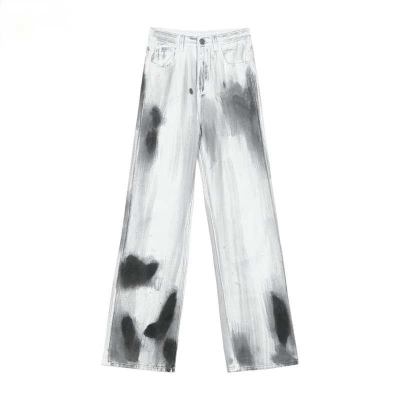 

Y2K High Waist Women Jeans 2021 New Splashing Ink Fashion Harajuku Wide Leg Long Pants Girl Student Straight Baggy Denim Trouser