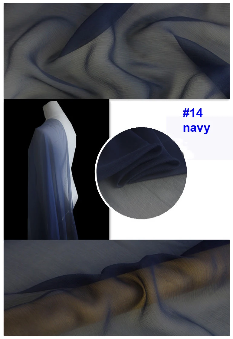 14 navy Гладкокрашеный чистый шелк тутового шелкопряда шарф текстиль Crinkled шелк шифон ткани-креп - Цвет: 14 navy