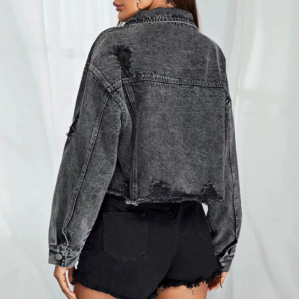 

Jacket Women's Autumn New Denim Coat Fashion Raw Edge Ripped Denim Short Jacket Female 2021 New Sexy Slim Spring Outwear