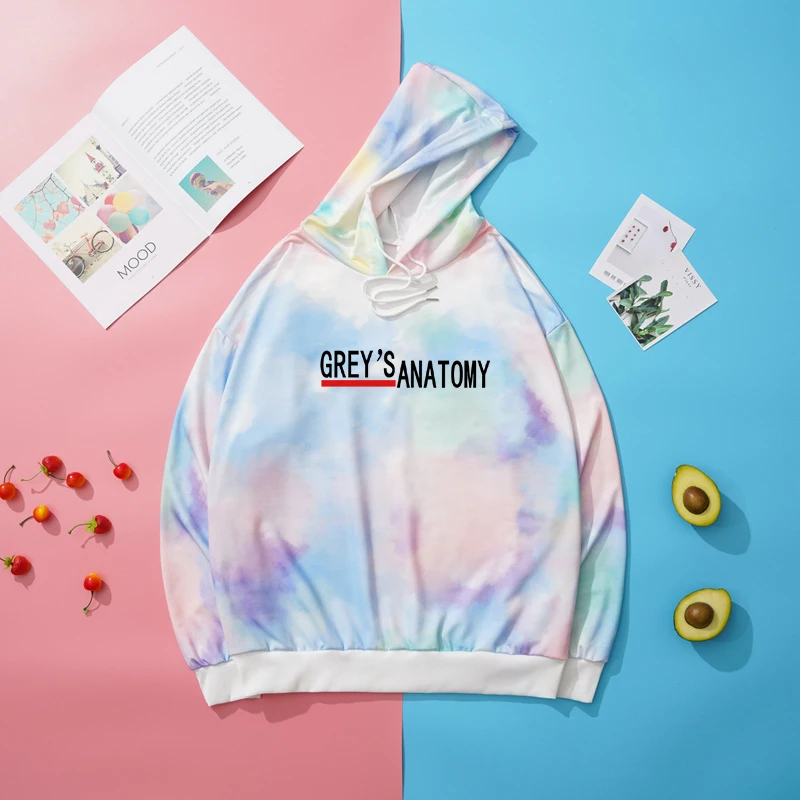 

Women's Hoodies Sweatshirt y2k Korean Fashion Tie Dyed Loose Causal Grey's Anatomy Letter Printed Blouses Harajuku Woman Clothes