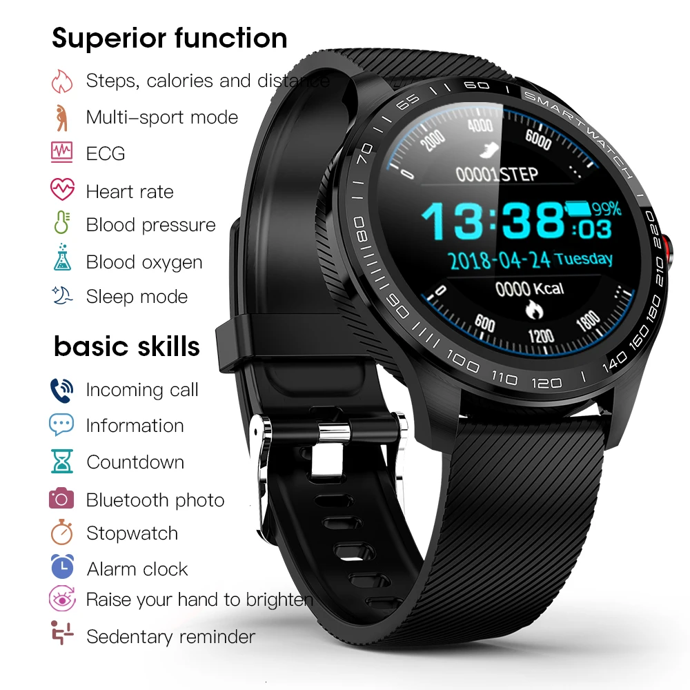 

L9 Smart Watch Men ECG PPG Heart Rate Blood Pressure Smartwatch Full Round Touch Screen Stainless Steel Bezel Fitness Tracker
