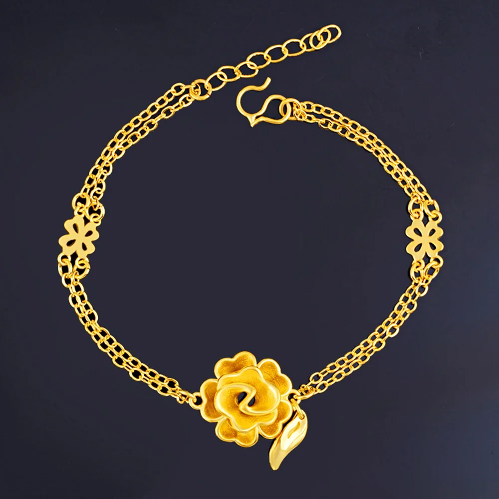 

Luxury and Exquisite Golden Rose Flower Female Charm Bracelet Fashion Romantic Jewelry Wedding Party Christmas Birthday Gift