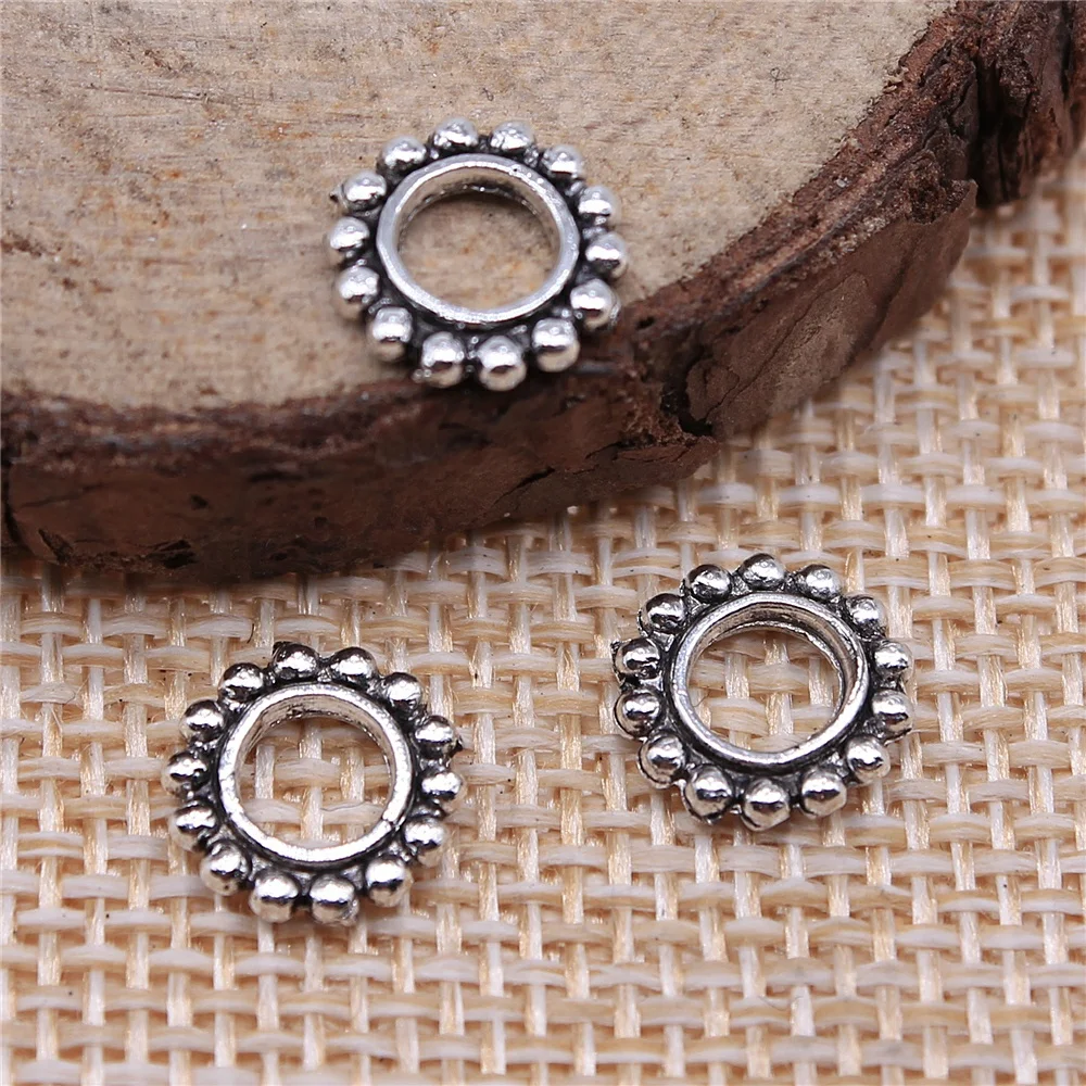 

free shipping 162pcs 9x9x2mm antique silver Spacer beads charms diy retro jewelry fit Earring keychain hair card pendant