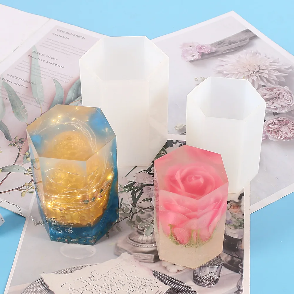 

DIY Hexagonal Candle Holder Mould Epoxy Resin Molds Holder Candle Specimen Soap Mould Creative Resin Mold Silicone Tray