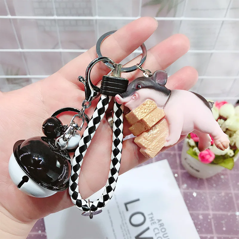 Брелок для ключей в виде мультяшной свиньи с золотой куклой подвеска на сумку