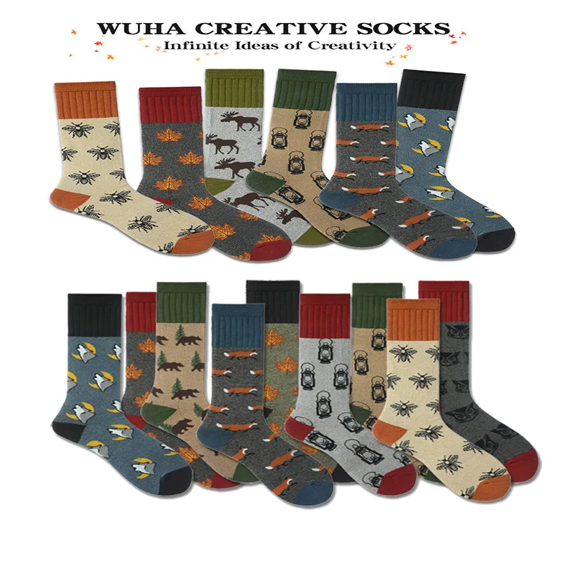Носки мужские цветные из чесаного хлопка с забавными животными|Мужские носки| |