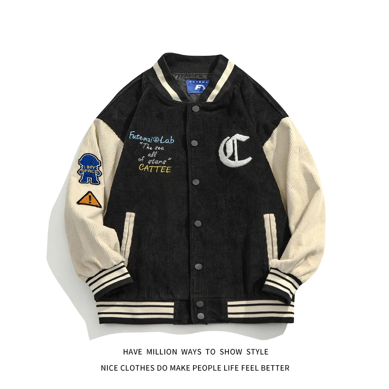 

2021 New Autumn Patchwork Astronaut Embroid Baseball Bomber Jacket Men's Letter Coat Unisex Women's Boyfriend Style Varsity Chic
