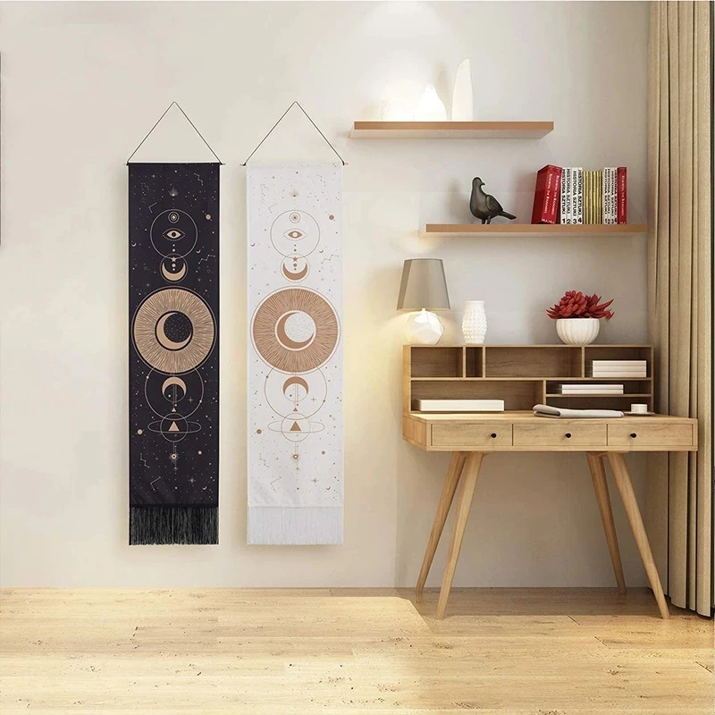 

Bohemian Tapestry Linen Posters and Prints Decoration Painting Wall Art Home Decor with Solid Wood Hanging Scroll