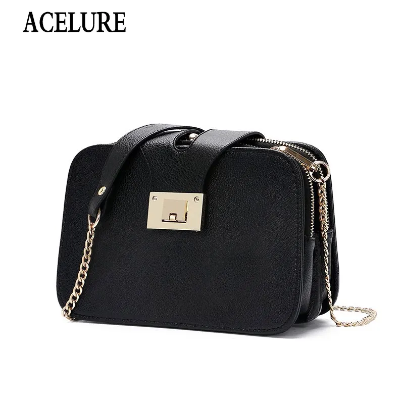 

ACELURE New Fashion Shoulder Bags Woman Metal Chain Flap Messenger Bag Solid PU Leather High Quality Ladies Small Soft Handbags