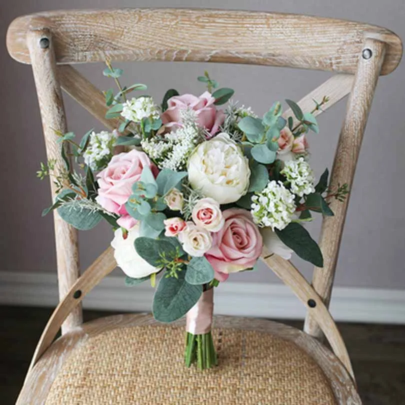 Свадебный букет s Искусственный Розовый Шелковый цветок невесты отправить брошь