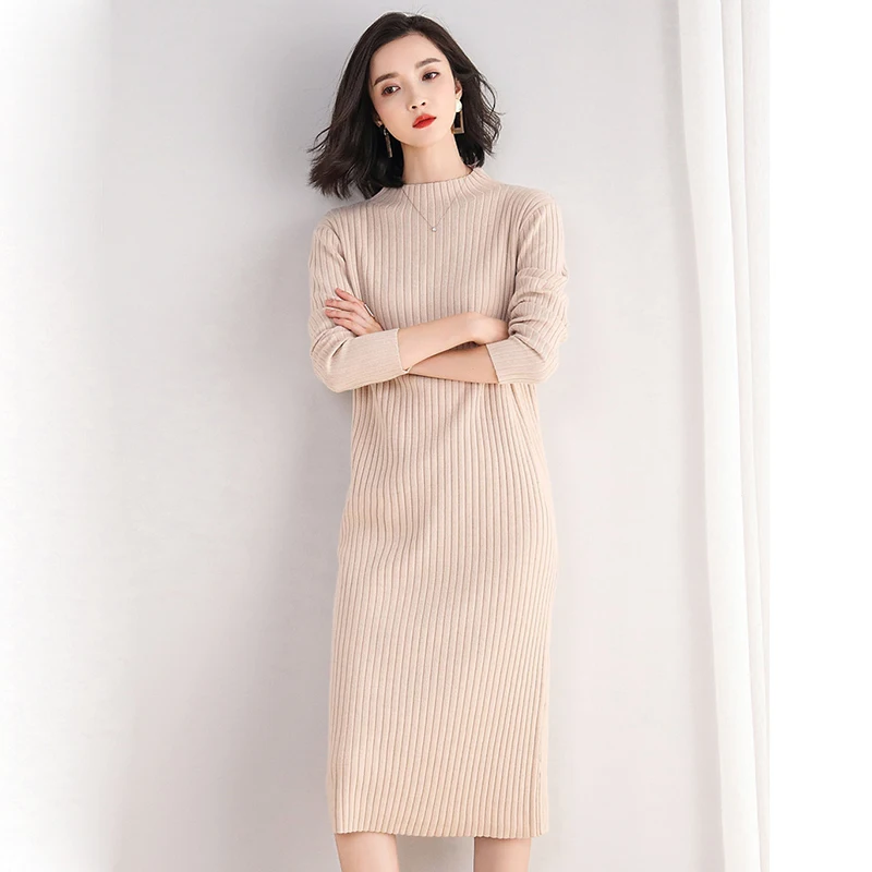 Lucyever 2019 Autumn Winter Women Solid Black Long Sweater Dress Slim Fit Elasticity Soft and Warm Knitted Dresses Woman Casual |