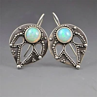 bohemia drop earrings hollow retro silver tree leaves vintage opal stone dangle earrings for women elegant wedding party jewelry