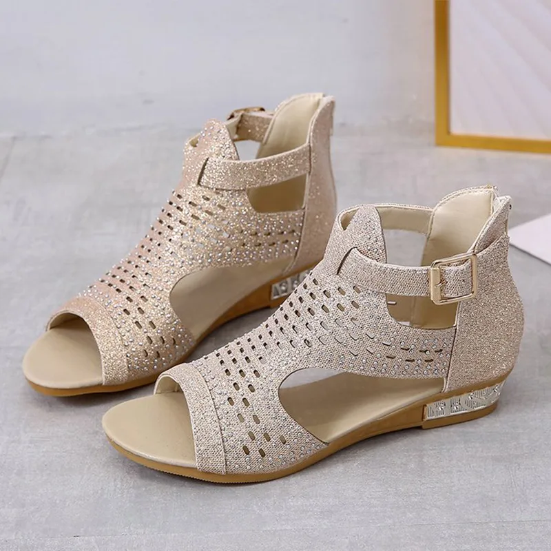 

Женские летние сандалии на плоской подошве; Женские повседневные модные сандалии с открытым носком и пряжкой на ремешке; Прямая поставка