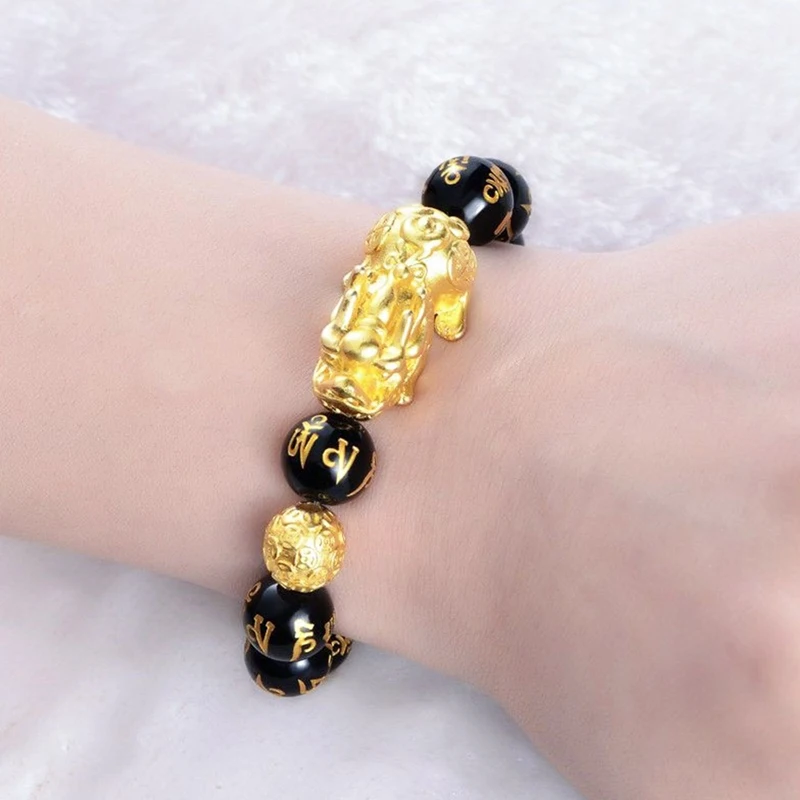 Браслет Сю из черных ОБСИДИАНОВЫХ бусин фэн-шуй для привлечения богатства удачи