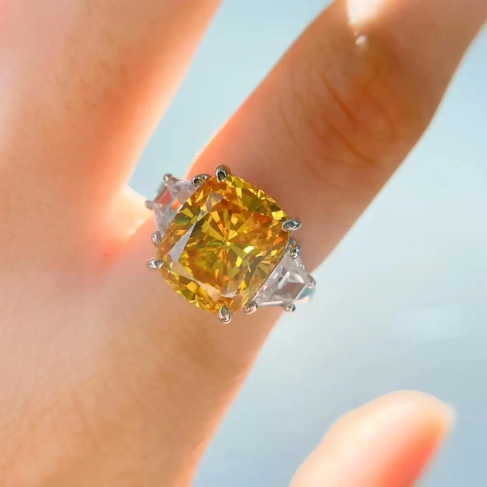 

REAL 925 STERLING SILVER BIG SQUARE SYNTHETIC DIAMOND 11X12MM AQUAMARINE/CITRINE STONE RING LUXURY JEWELRY FOR WEDDING PARTY