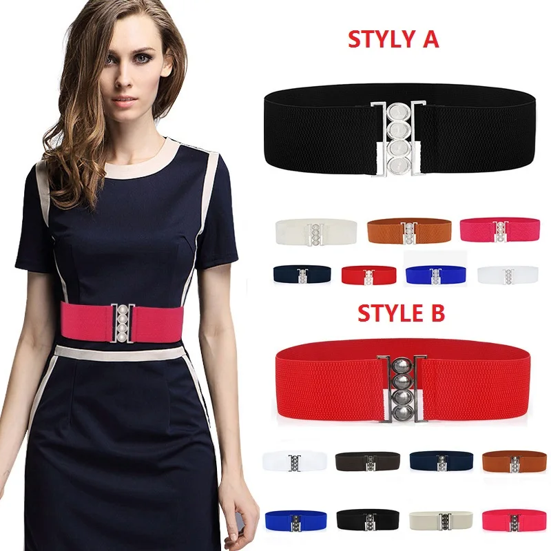 

Women Wide Stretchy Solid Color Waistband CorsetBelt Fashion Vintage Elastic Silver Metal Buckle Female Apparel Accessories