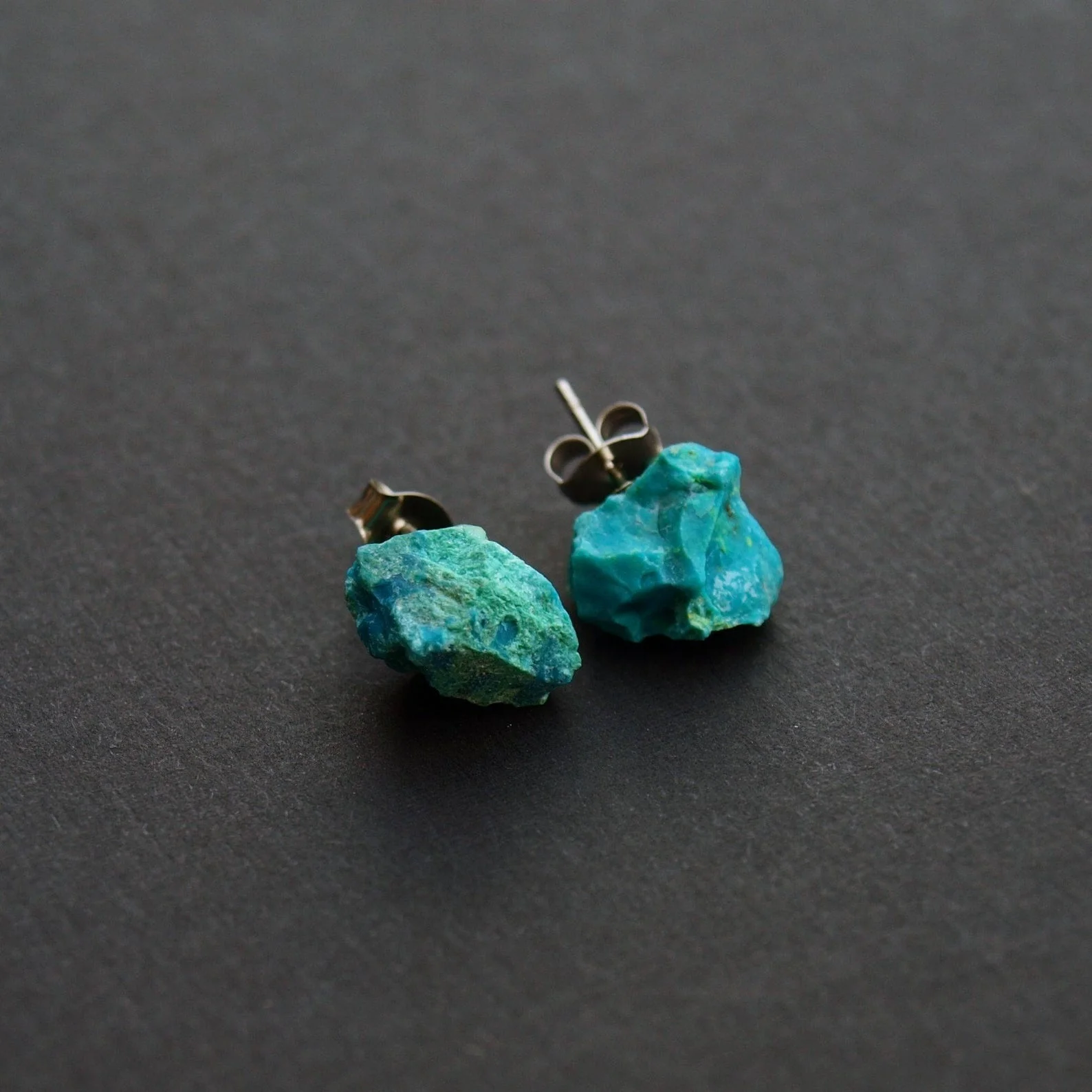 

Raw Chrysocolla Chunk Earrings, Rock Stud Earrings, Crystal Earrings