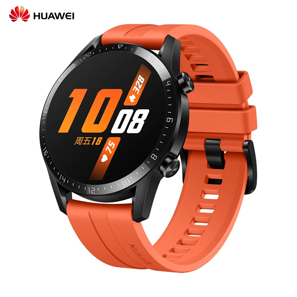 HUAWEI WATCH GT 2 Smartwatch 42 мм 46 мм 5ATM GT2 BT умные часы водонепроницаемые спортивные BT 5,1 gps сердечного ритма кровяное давление для мужчин и женщин - Цвет: Sunset Orange 46mm