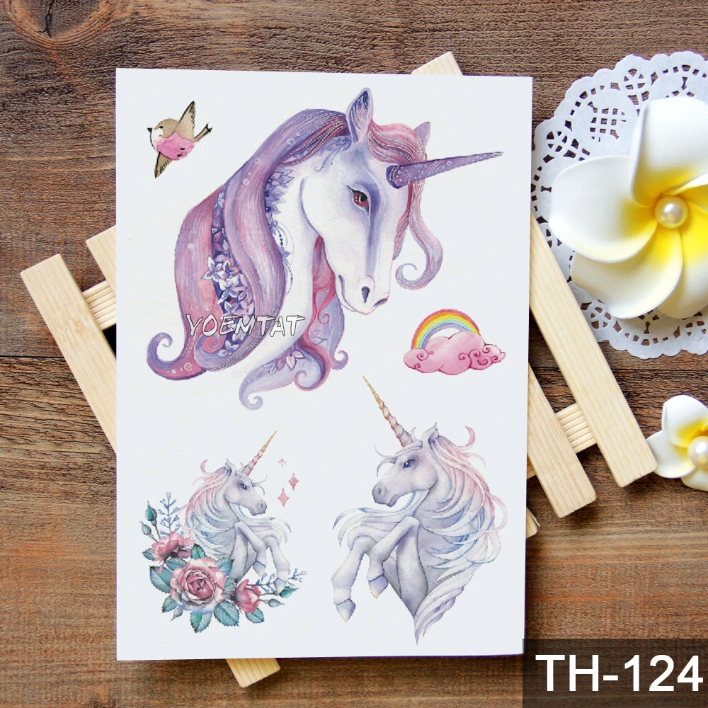 Водостойкая временная татуировка наклейка розового и синего цвета с рисунком