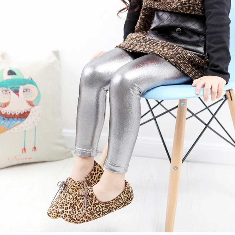 

Children Kids Pants for Girls Leggings Autumn Spring Shiny Gold Silver Long Boys Punk Pants Clothing