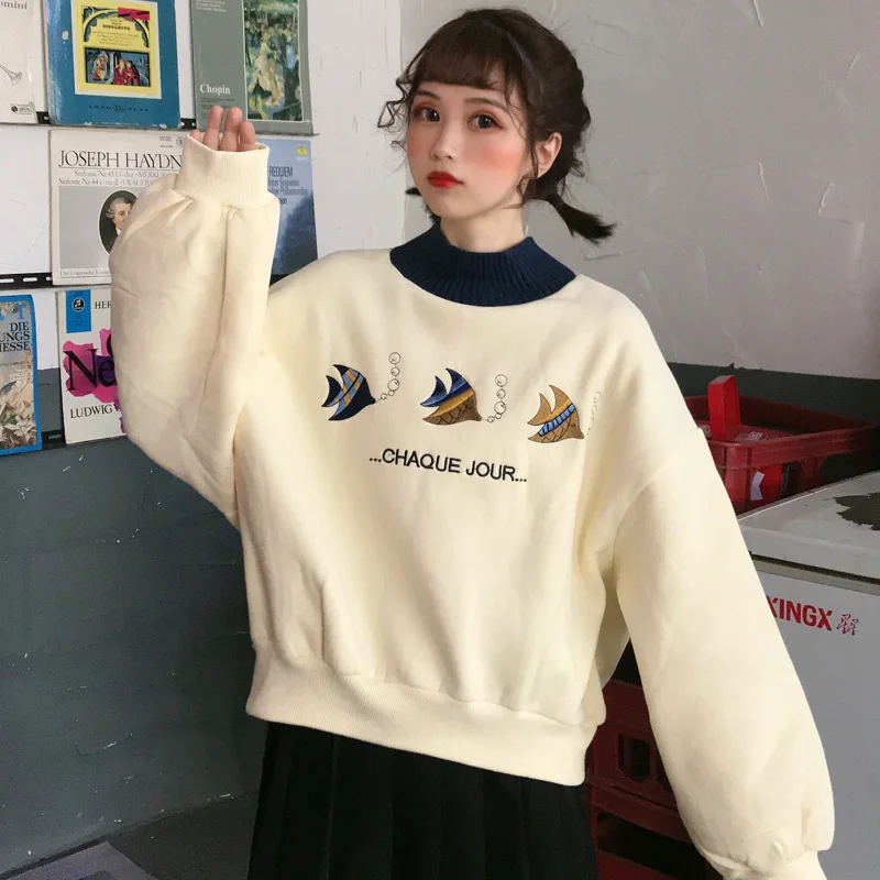 

Waitmore Sweater Women's 2021 Autumn and Winter Fleece-Lined Thick Loose Korean Fashion Ins Idle Style Ulzzang Coat