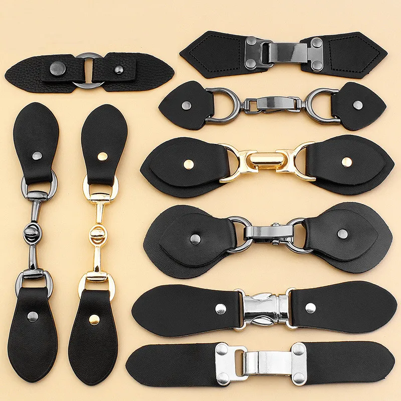 

2 pairs/lot Metal Clasp Buckle Leather Strap Buckle Fastener Belt Buttons For Overcoat Windbreaker Sweater Clothing Accessories