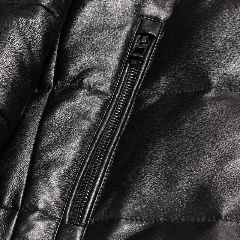 

Leather Natural Sheepskin Jacket Men Winter Real Fur Collar Hoody Business Man Casual Outwear Coat Genuine Leather Down Jacket