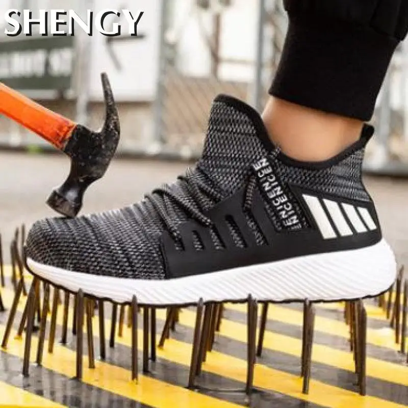 

Кроссовки мужские рабочие со шнуровкой, дышащие сникерсы с мягкой подошвой, стальной носок, защита от ударов, безопасная Строительная обувь...