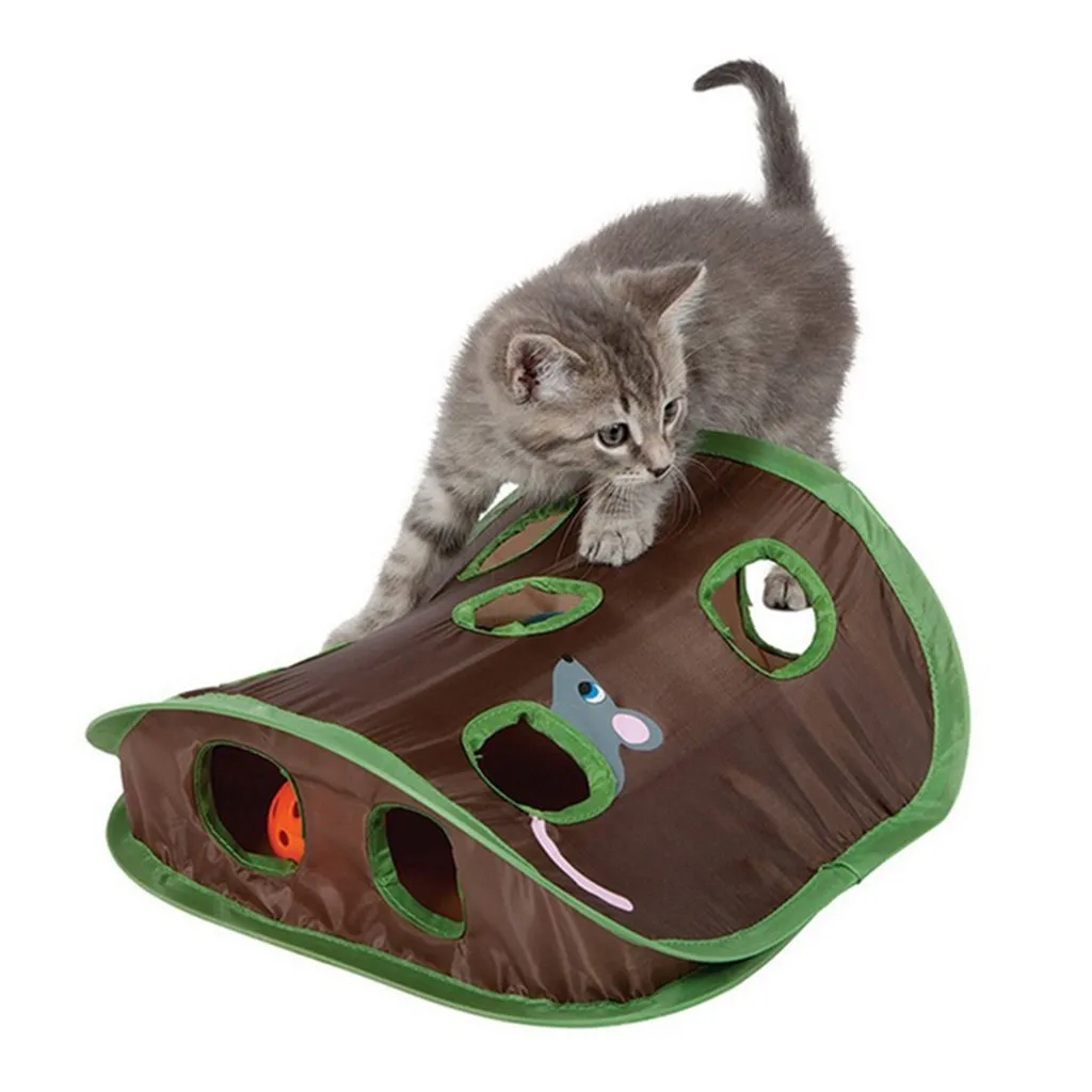 

Кошки-мышки для домашних животных, игра, интеллектуальная игрушка, колокольчик, палатка с 9 отверстиями для кошек, игровой тоннель, искусств...