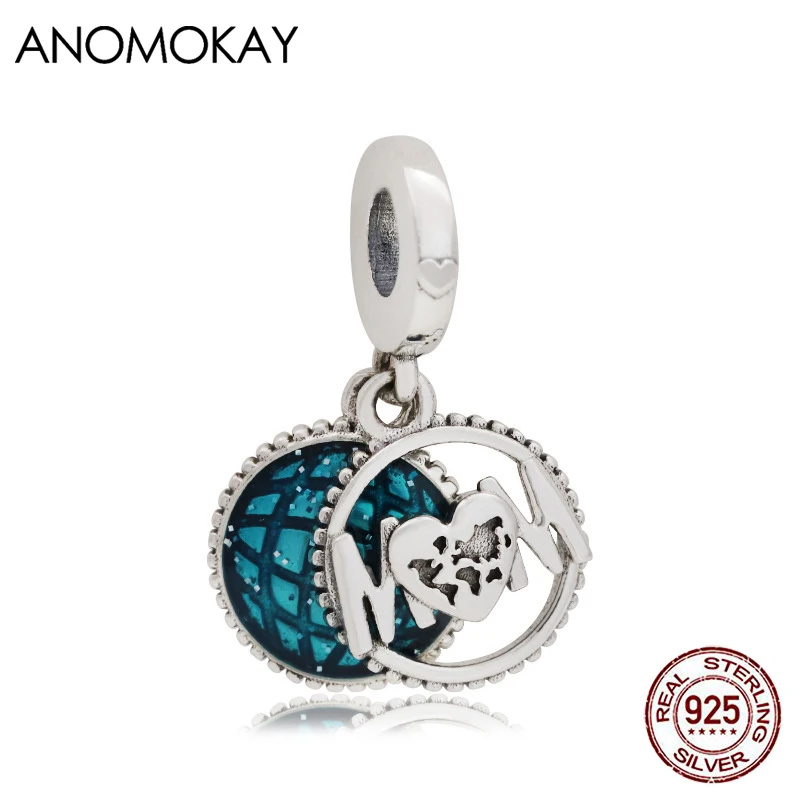 

Серебряная подвеска с синей эмалью, шариком и надписью «мама»