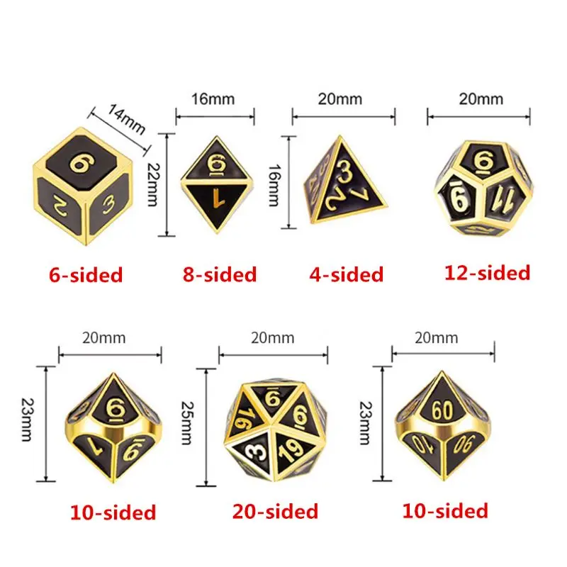 

Metal Dice Set DND Board Game 7pcs Polyhedral Dice for RPG Role Playing Game