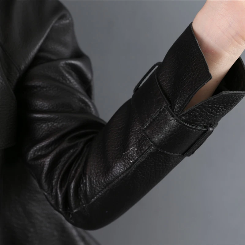 

New Genuine Leather Spring Jacket Female Streetwear Slim Fit Short Coat Brand Square Collar Pockets Casual Sheepskin Outerwear